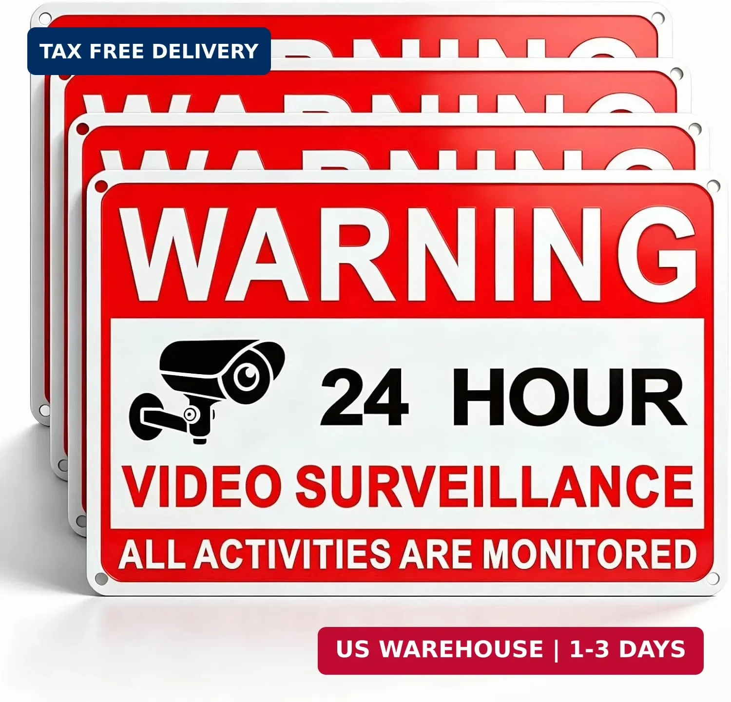 4 Pack Video Surveillance Signs, 8 x 12 Inch Aluminum Camera Signs, CCTV Secu…