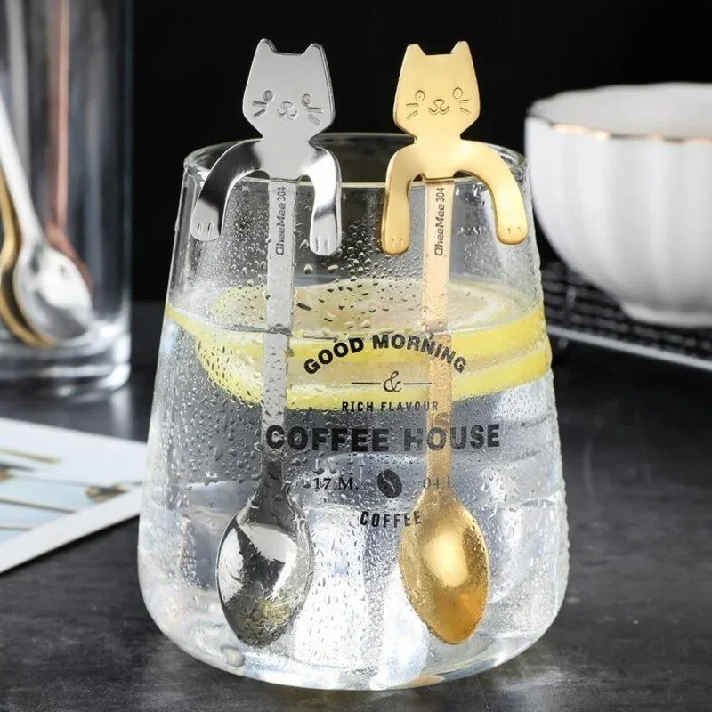 Stainless Steel Mini Cute Cat Spoon for Tea Coffee Dessert Sugar Ice Cream
