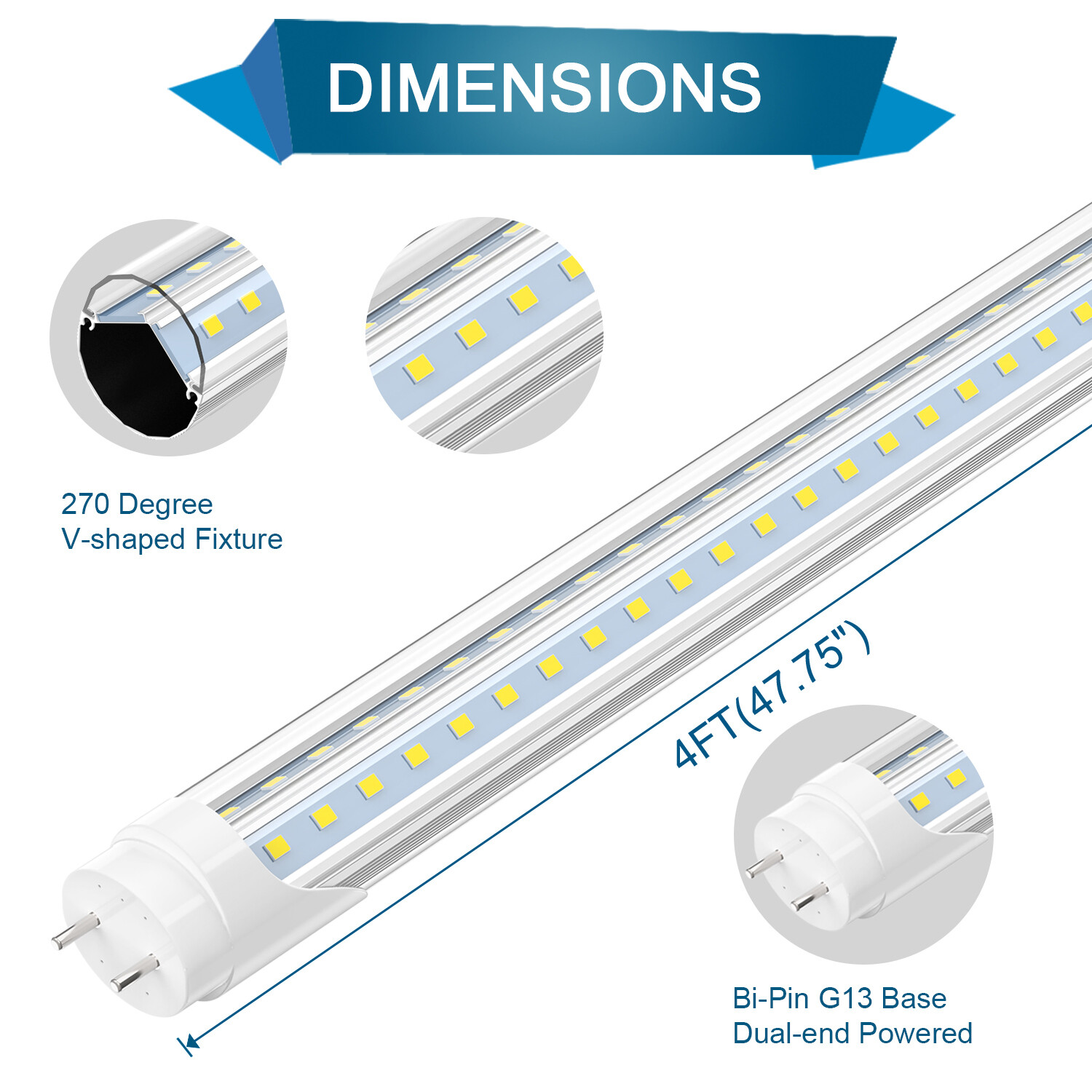 4FT T8 LED Tube Light Bulbs 22W 28W 60W G13 2-Pin 6500K LED Shop Lights Garage