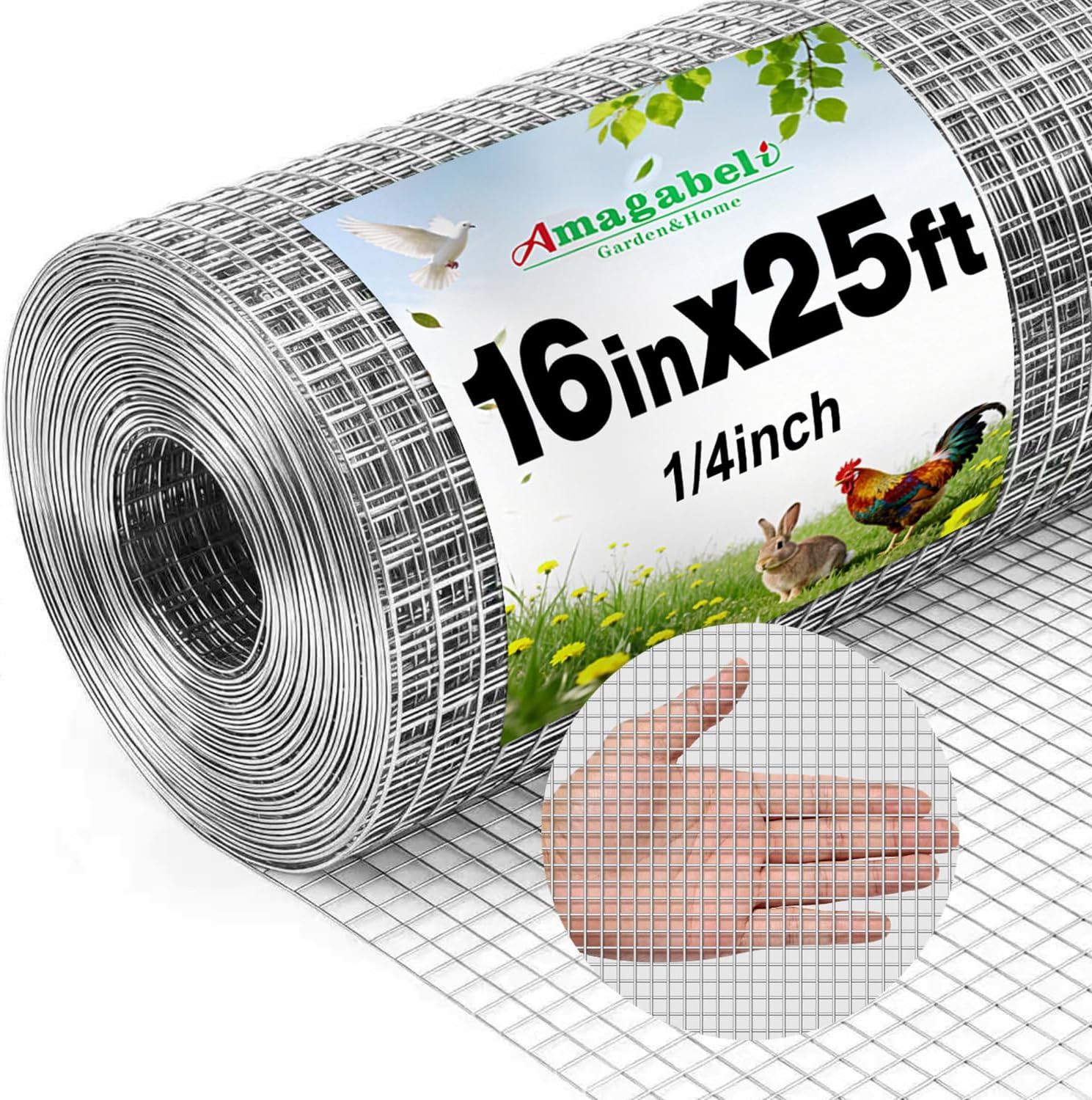 Amagabeli Galvanized Hardware Cloth 1/4 Inch 48 X 100Ft 23 Gauge Chicken Wire Fe