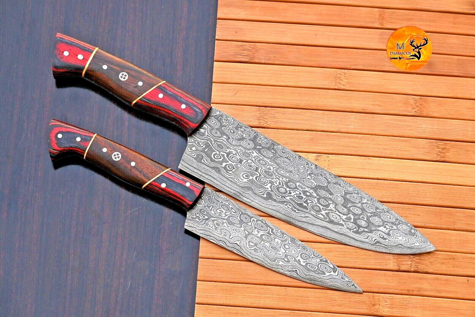 CUSTOM HANDMADE DAMASCUS STEEL CHEF KNIFE STEAK KNIFE SET KITCHEN CHEF SET 2065