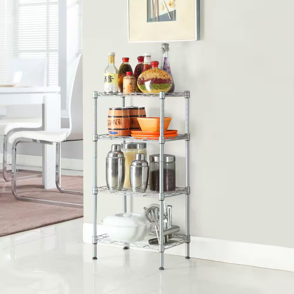 Silver 4-Tier Heavy Duty Steel Freestanding Garage Storage Shelving Unit (9.84 I