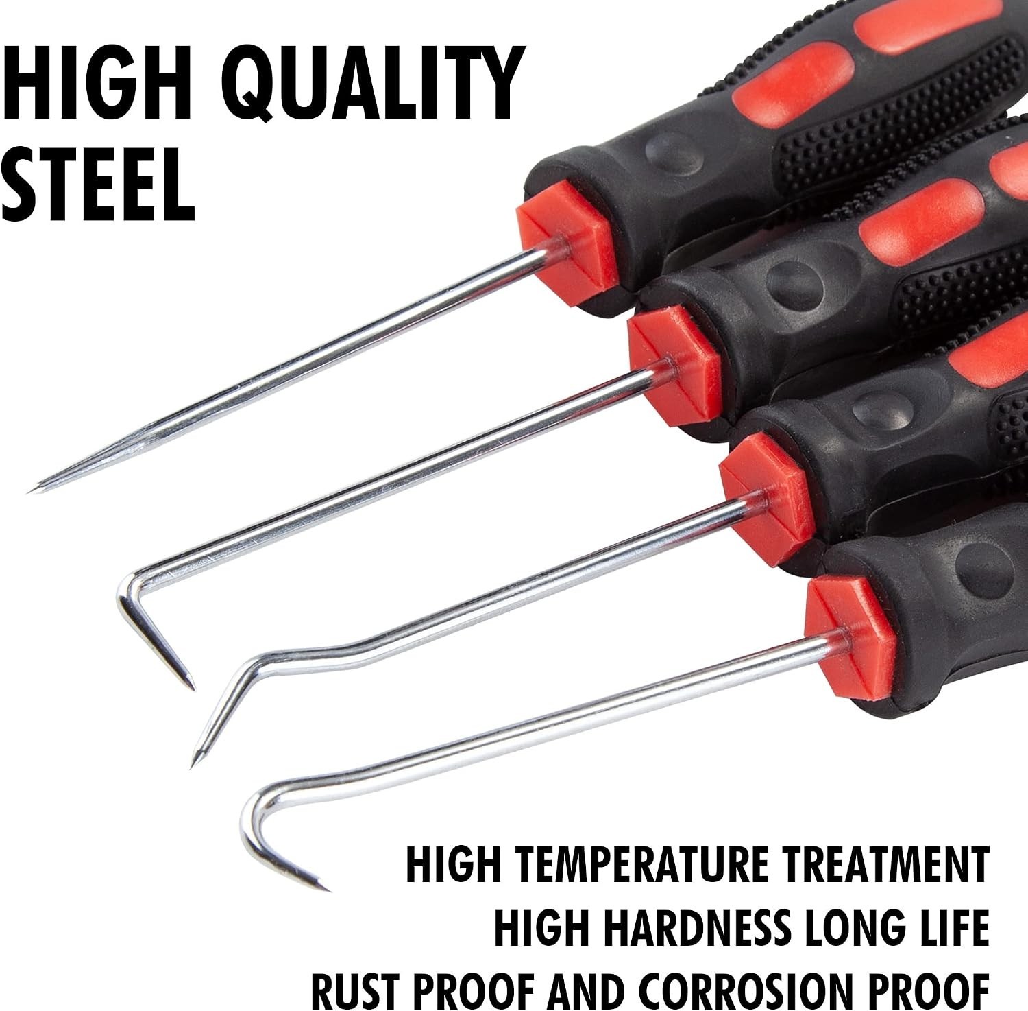 Alloy Steel 4 Piece Pick and Hook Set for Efficient Auto and Home Repairs