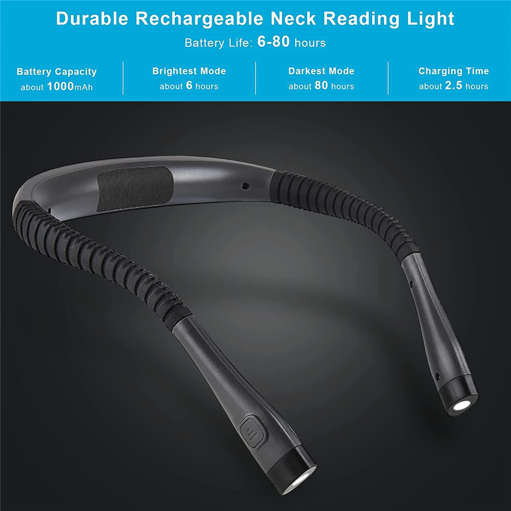 Black NEW Rechargeable LED Neck Light Book Light Reading in Bed Crafting Camping