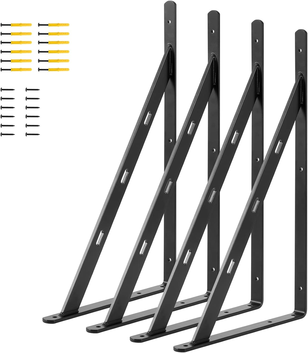 24″ x 15″ Heavy Duty Black Shelf Brackets 4-Pack, L Brackets for Shelving