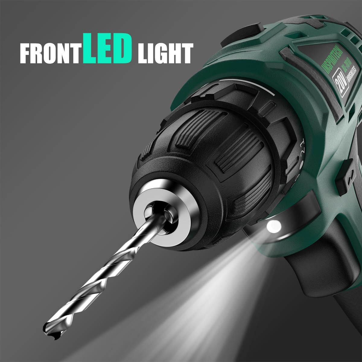20V Cordless Brushless Power Drill Set with 2 Batteries and Charger, Tool Bag