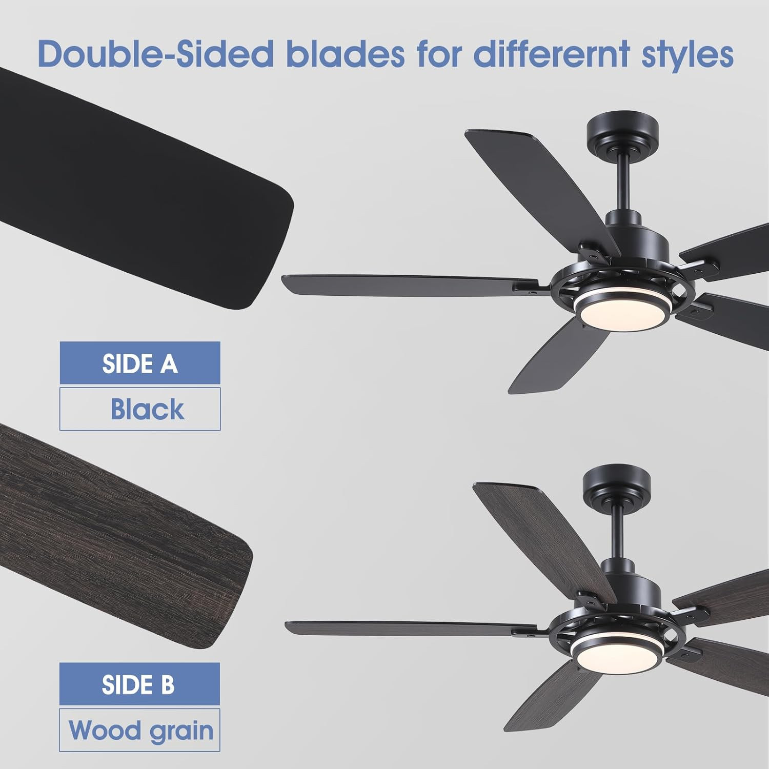 54″ Black Ceiling Fan with Lights & Remote, Quiet DC Motor, 6 Speeds
