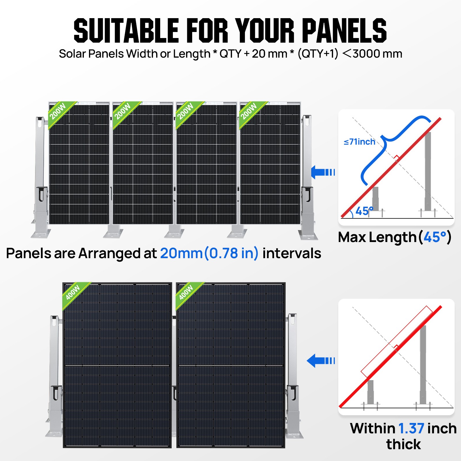 ECO-WORTHY Adjustable Solar Panel Mounting Brackets Kit System for 4PCS Panels