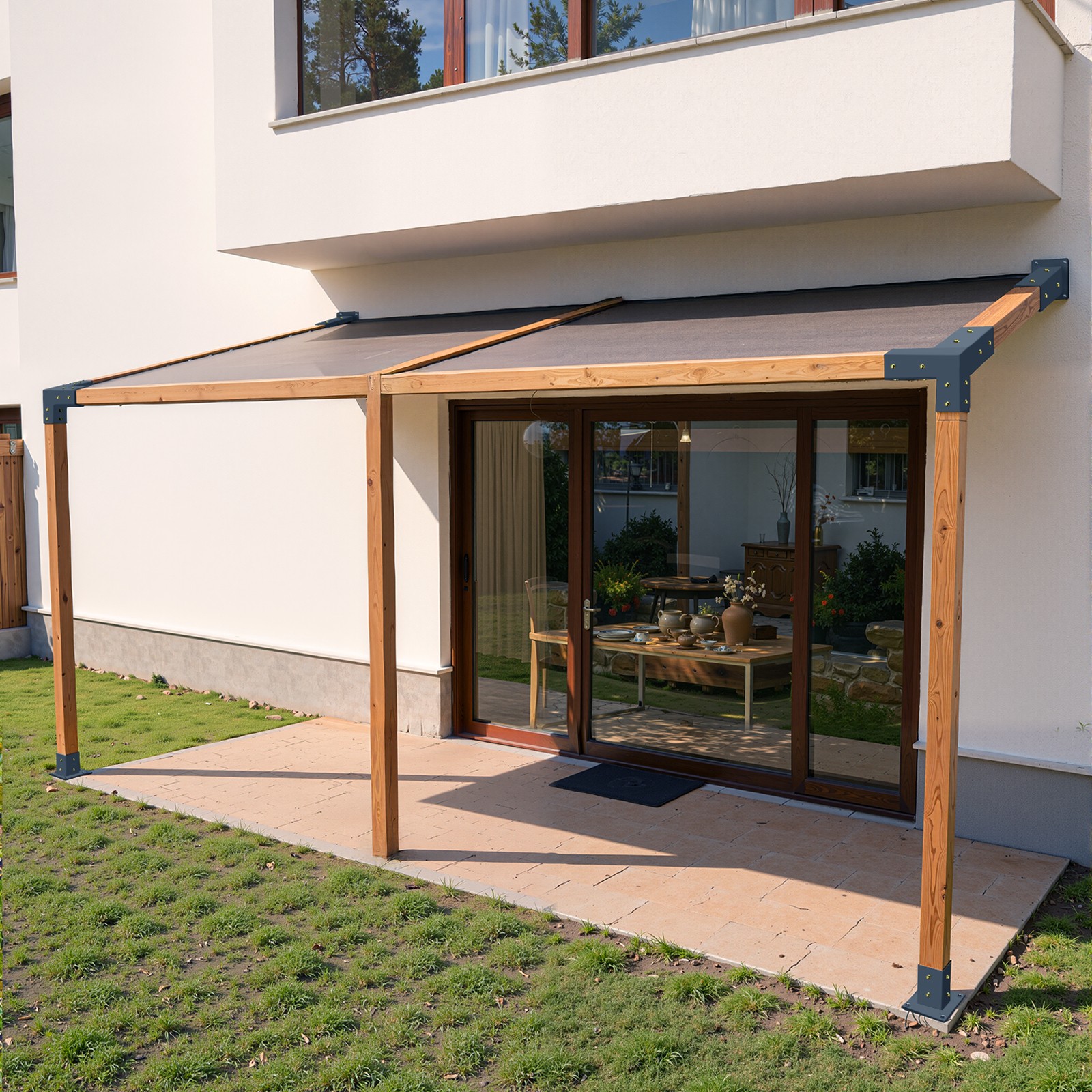 VEVOR 4×4 Inch Pergola Bracket Kit Inner 3.5×3.5 3-Way Slanted Brackets DIY Post