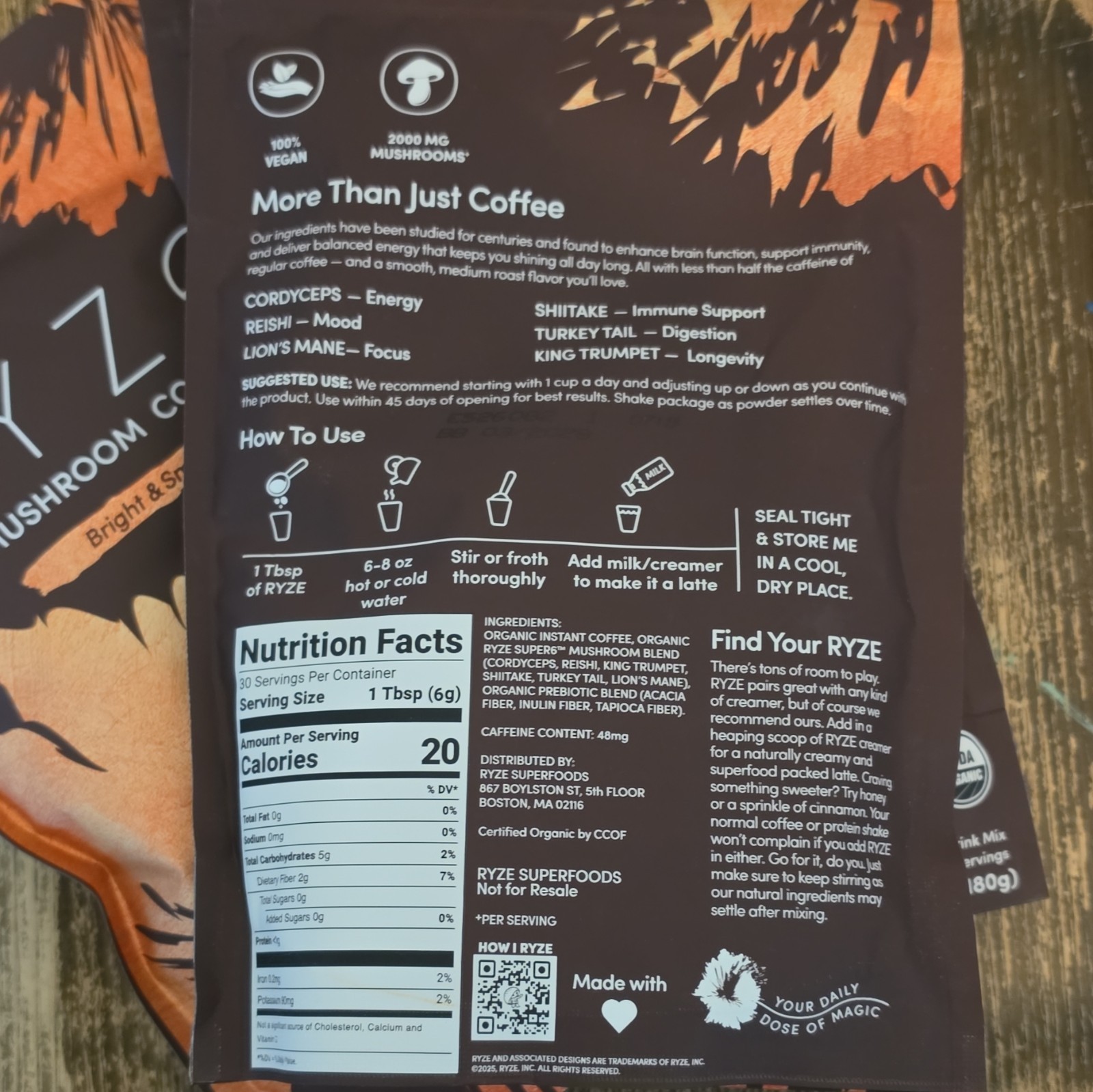 RYZE Mushroom Coffee Medium Roast Vegan Organic CCOF 30 Servings 3 Pack