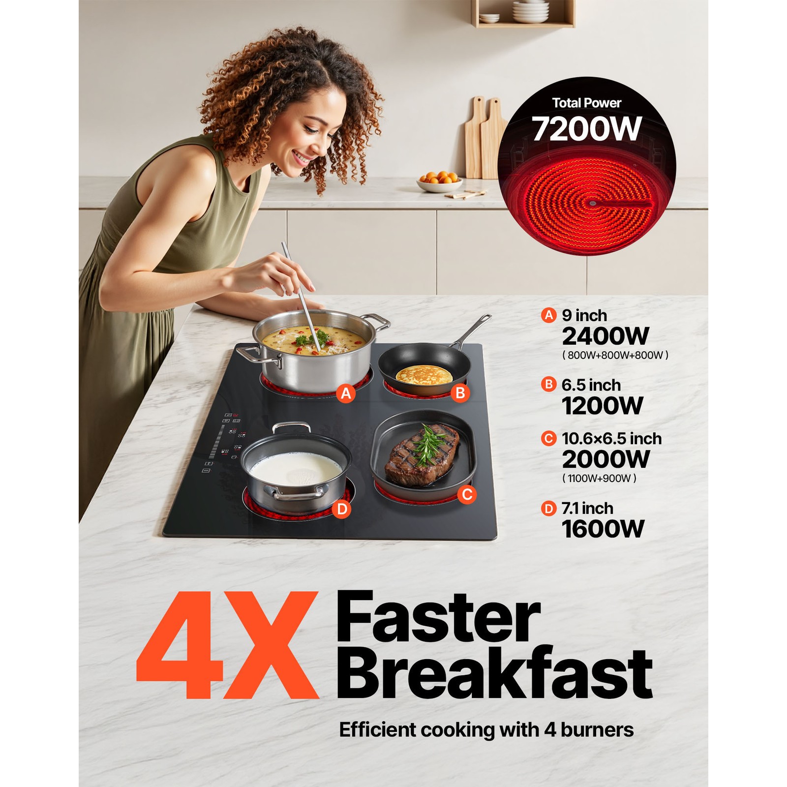 VEVOR 30in Electric Cooktop 4 Burners Ceramic Glass Stove Top Touch Control