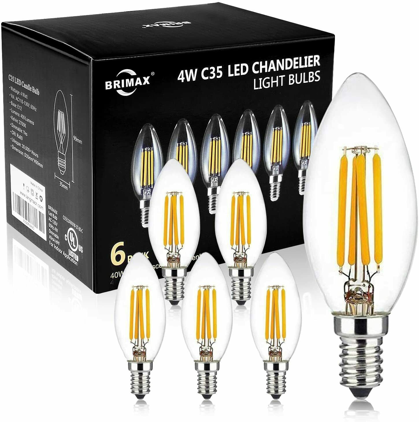 BRIMAX E12 LED Candle Light Bulbs Candelabra Chandelier Bulb Replacement 40W 60W