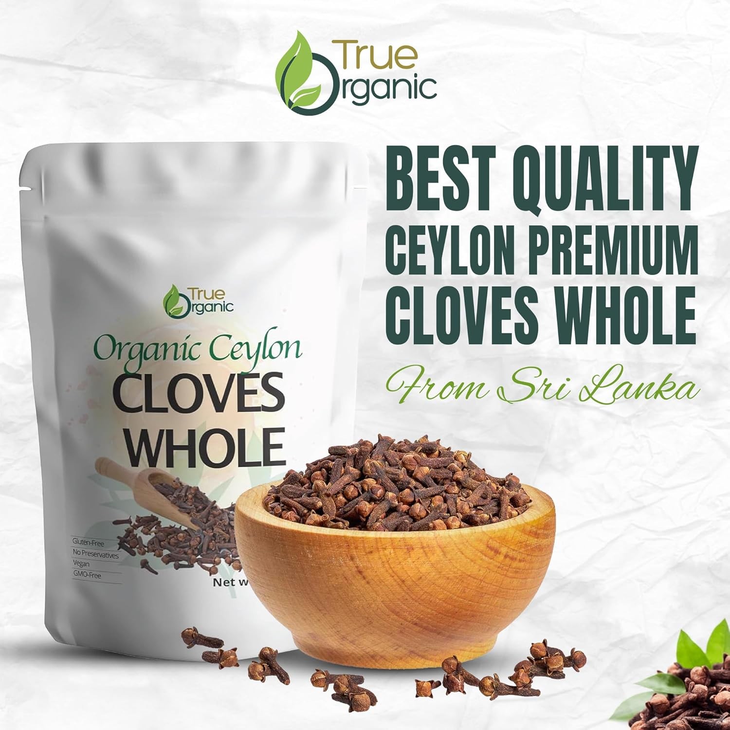 True Organic Ceylon Cloves Whole, 1 lb, Premium Grade, USDA Organic & Kosher Cer