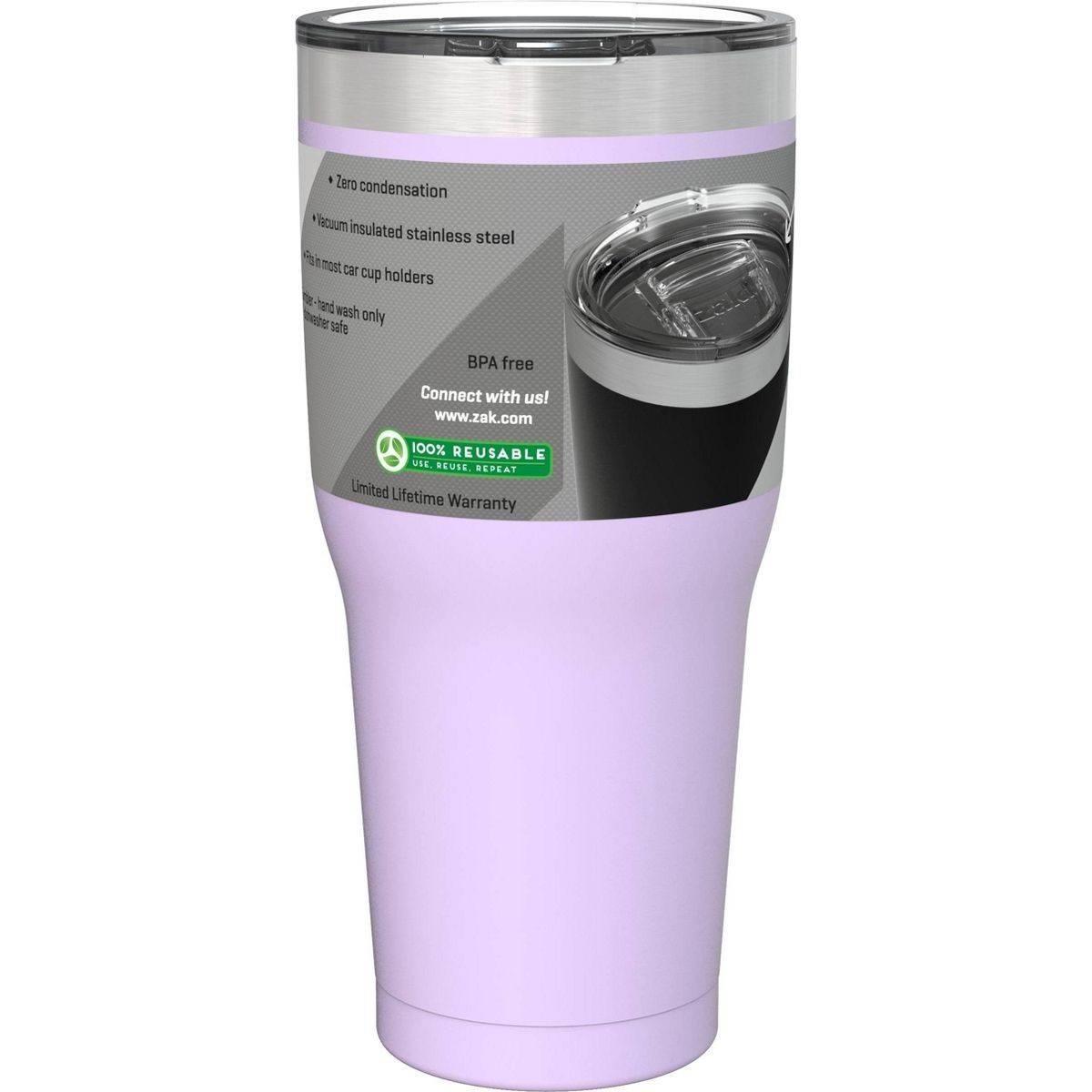 Zak! 30oz Insulated Tumbler Lilac Hot/Cold 24 hrs Double Wall Stainless Cascadia