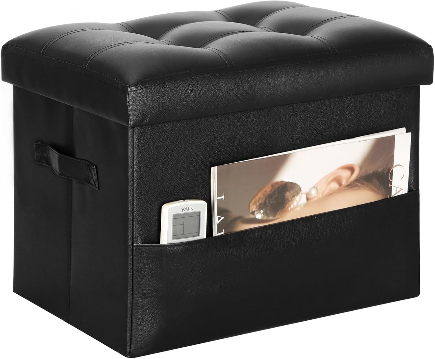Multipurpose Storage Ottoman – Black Faux Leather, Comfortable & Easy to Clean