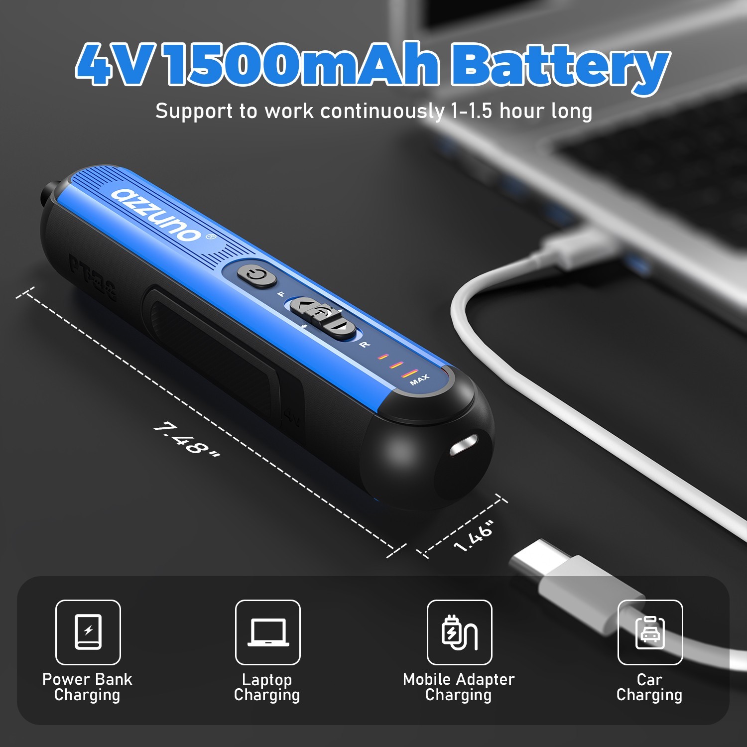 AZZUNO 4V Cordless Electric Screwdriver Set w/25 Bits and USB Cable LED Light