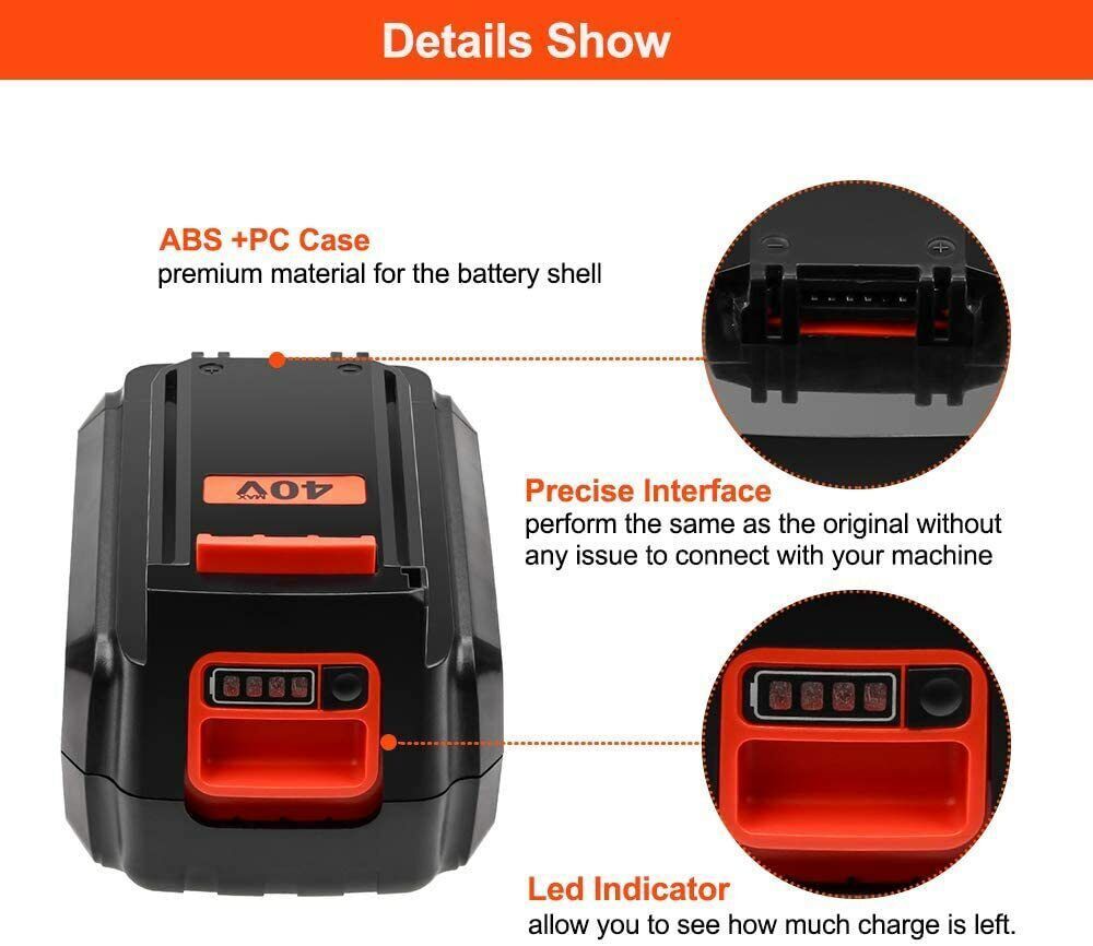 40V MAX Lithium Ion Battery 4.0Ah for Black & Decker 40Volt LBXR36 LBX2040 LBX36