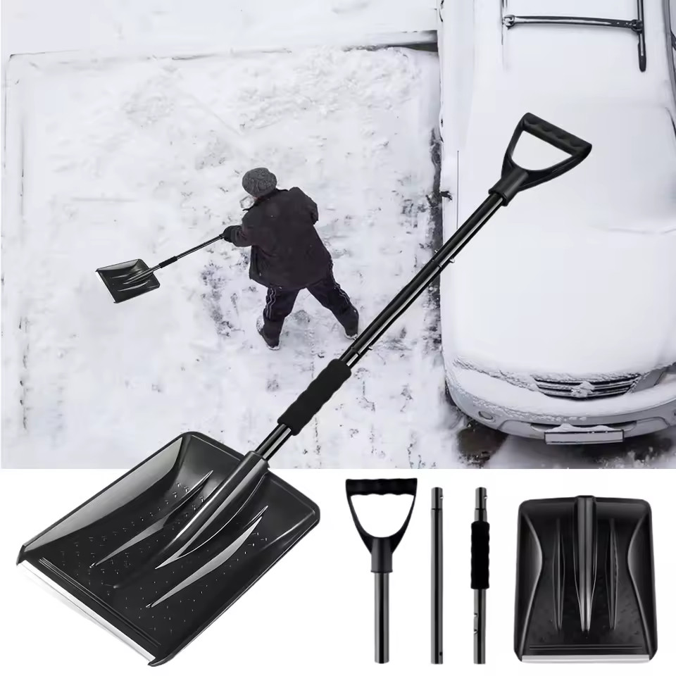 Snow Shovel with Adjustable Length D-Grip Handle Driveway Scoop Shovel