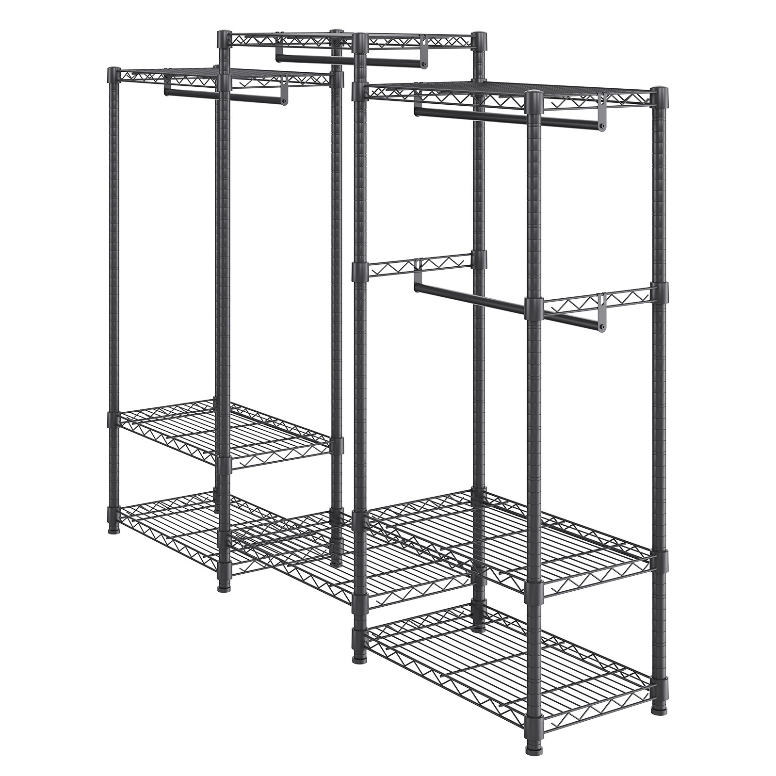 VEVOR Clothes Rack Rolling Clothing Garment Rack 4 Hang Rods & 8 Storage Tiers