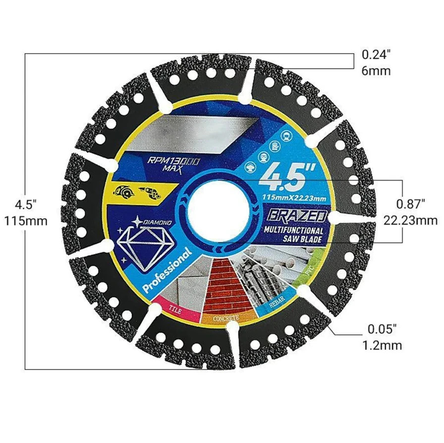 3pcs Diamond Multi-Purpose Saw Blades,4.5 Inch Heavy Duty Diamond Cutting Blades
