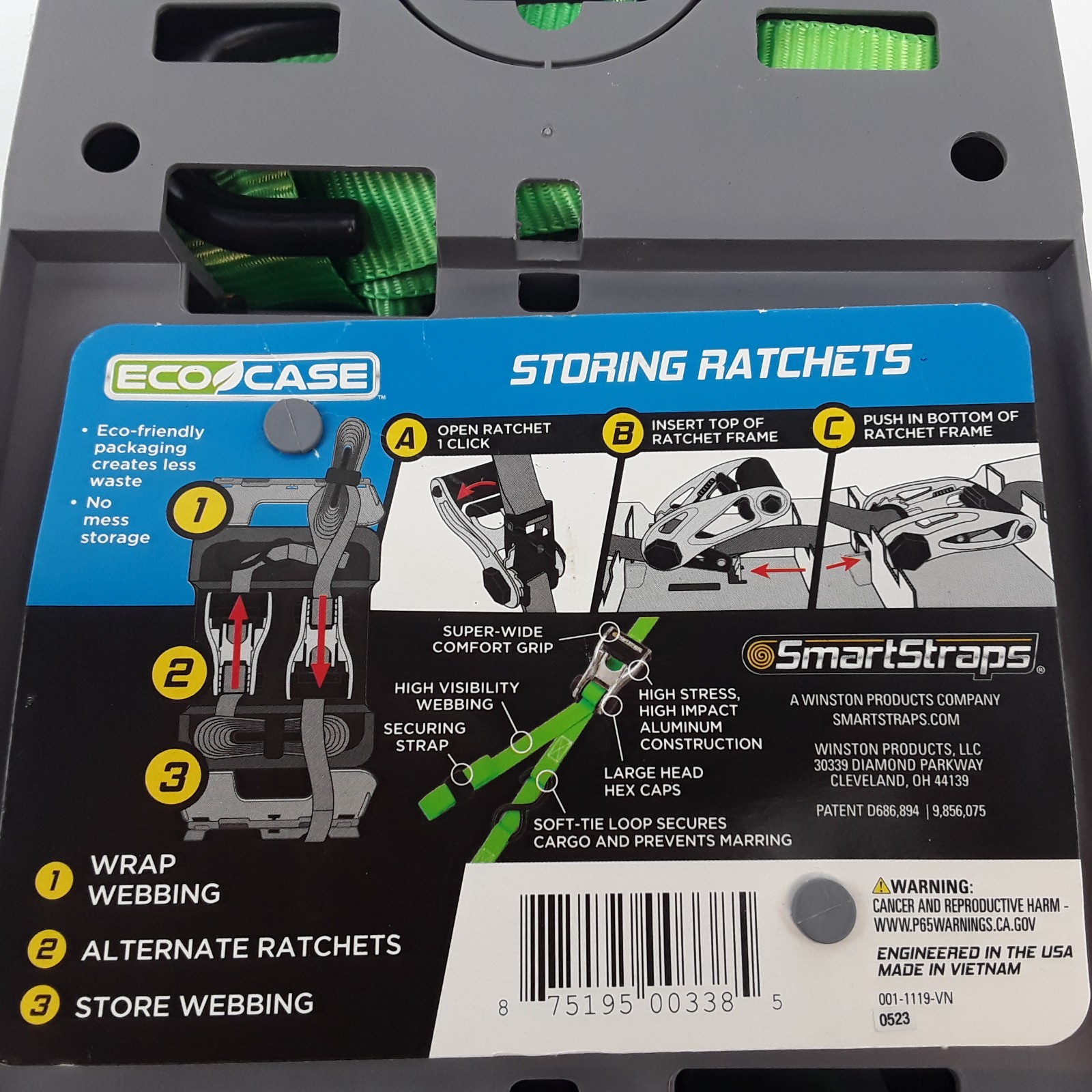 SmartStraps 338 RatchetX Tie Down Safe Work Load 500 lb Break Strength 1500 lb
