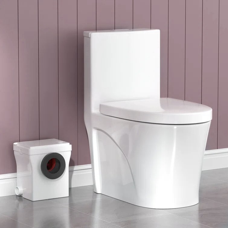 16.1″ 600W One Piece Macerating Toilet with 3 Inlets Upflow Pump for Basement