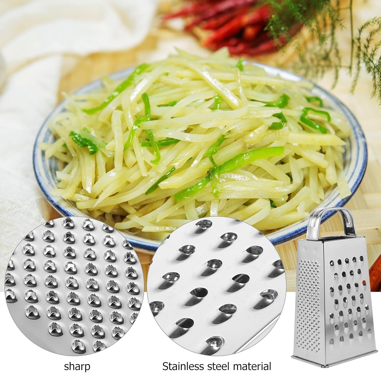 Kitchen Stainless Steel 4-Sided Box Food Grater Vegetable Cheese Slicer Shredder