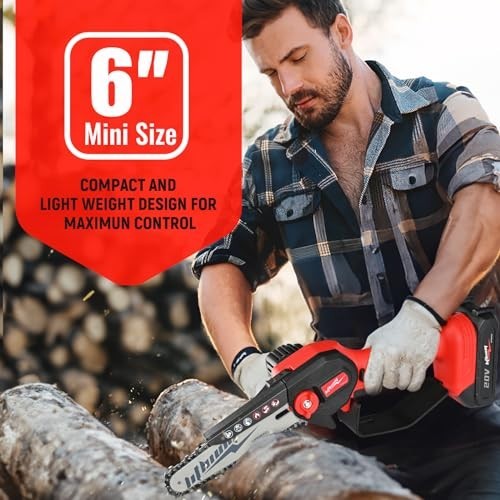 Mini Chainsaw Cordless 6 Inch Portable Electric Chain Saw 2 Battery Wood Tool