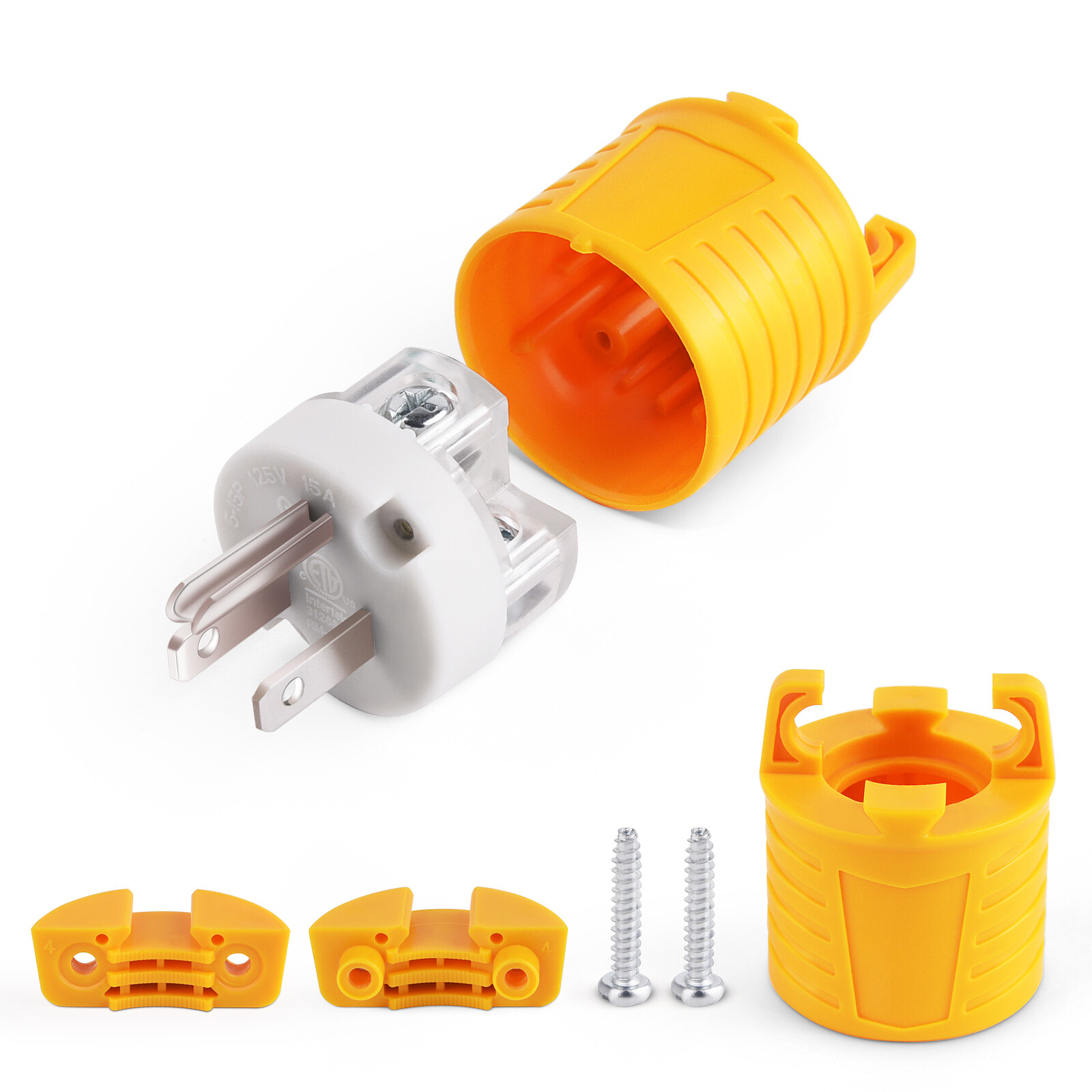 Extension Cord Ends Male and Female, 15 Amp 125 Volt Heavy Duty Replacement Plug