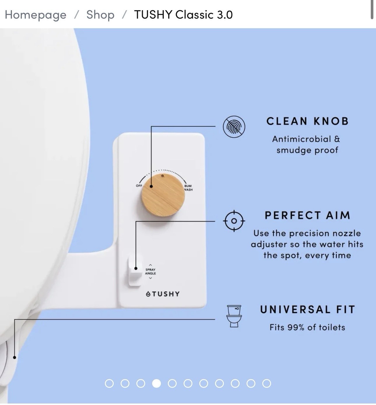 Tushy Classic 3.0 Bidet Attachment. Brushed Nickel Knob