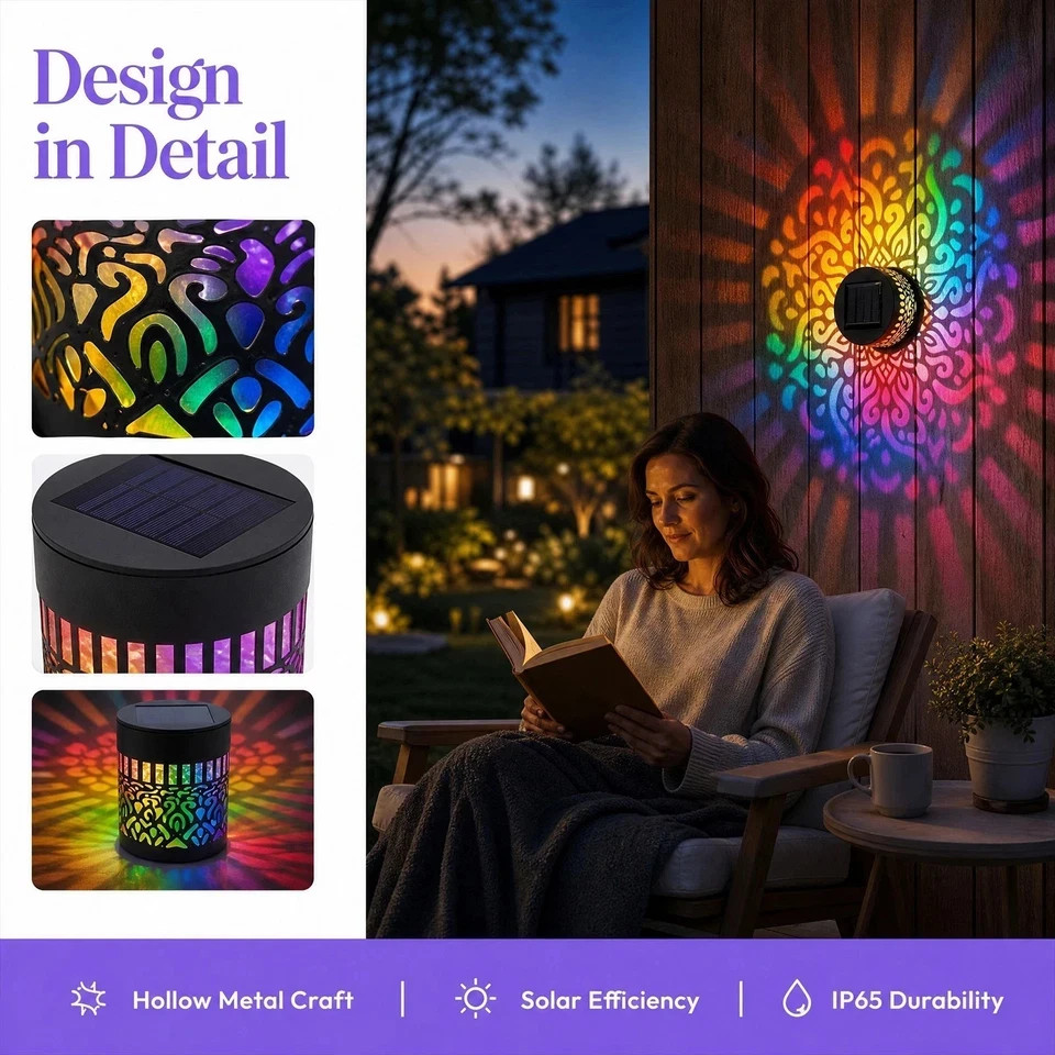 7Color Solar Mandala Projection Light Waterproof Outdoor Yard Garden Fence Decor