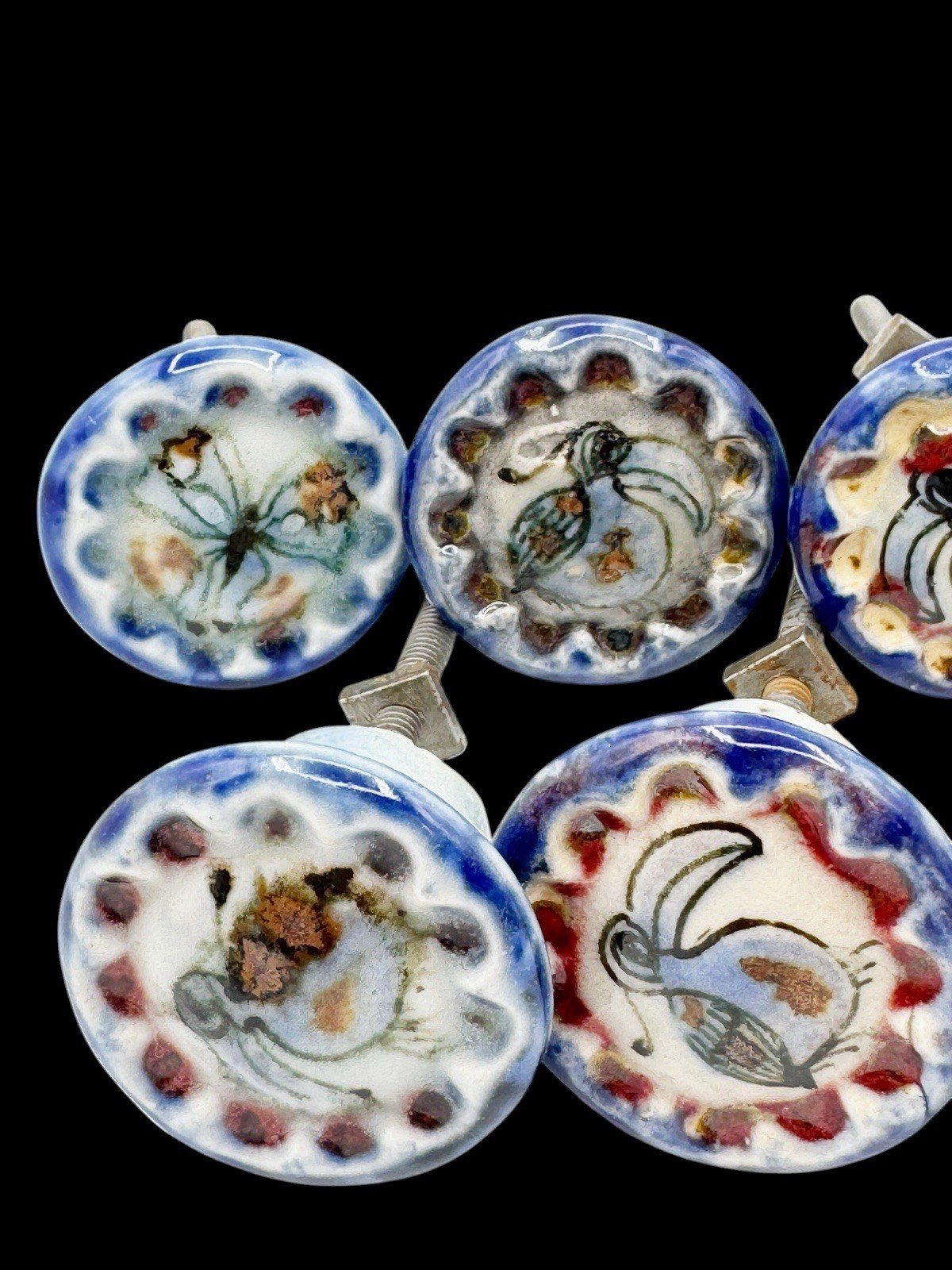 Ken Edwards Tonala Pottery Drawer Pulls Set 10 Knobs Birds & Butterfly Mexico