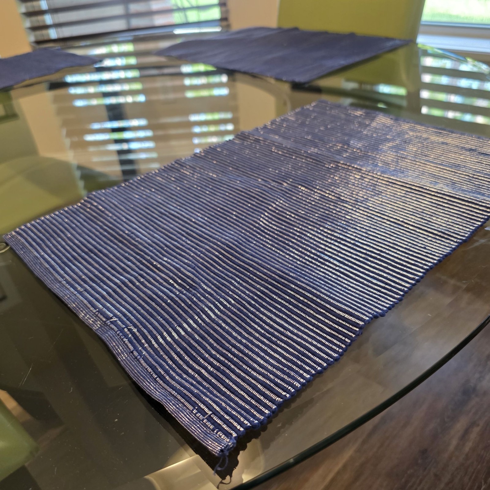 Woven Blue & Shiny Silver Thread Striped Placemats – Set Of 4 – 18″ X 13″