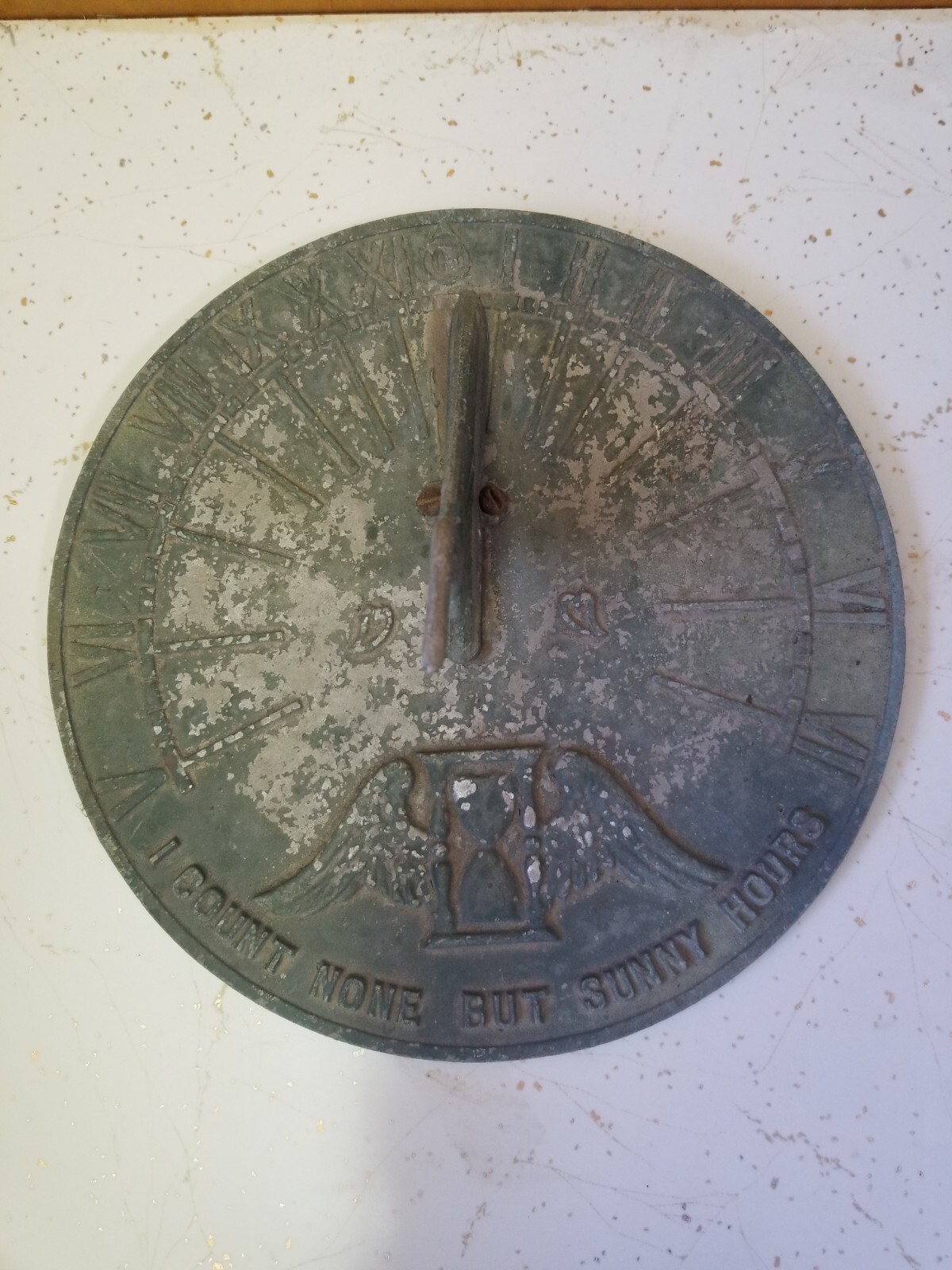 Vintage Antique Metal Sundial I Count None But Sunny Hours 9″ Diameter
