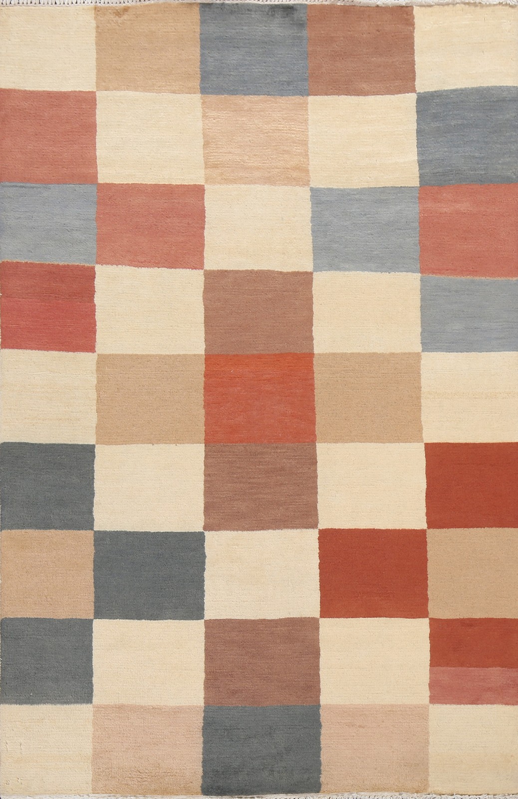 Checkered Oriental Area Rug 4×6 Hand-knotted Wool Modern Style for Any Room