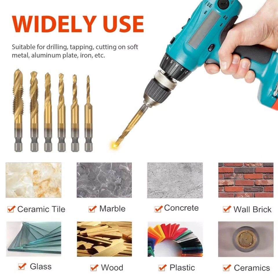 12Pcs HSS Titanium Coated Twist Drill Bit Set M3-M10 Hex Shank For wood Metal