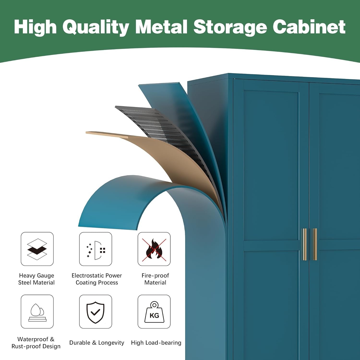 61”H Metal Pantry Storage Cabinet, Adjustable Shelves, For Kitchen, Office,Blue