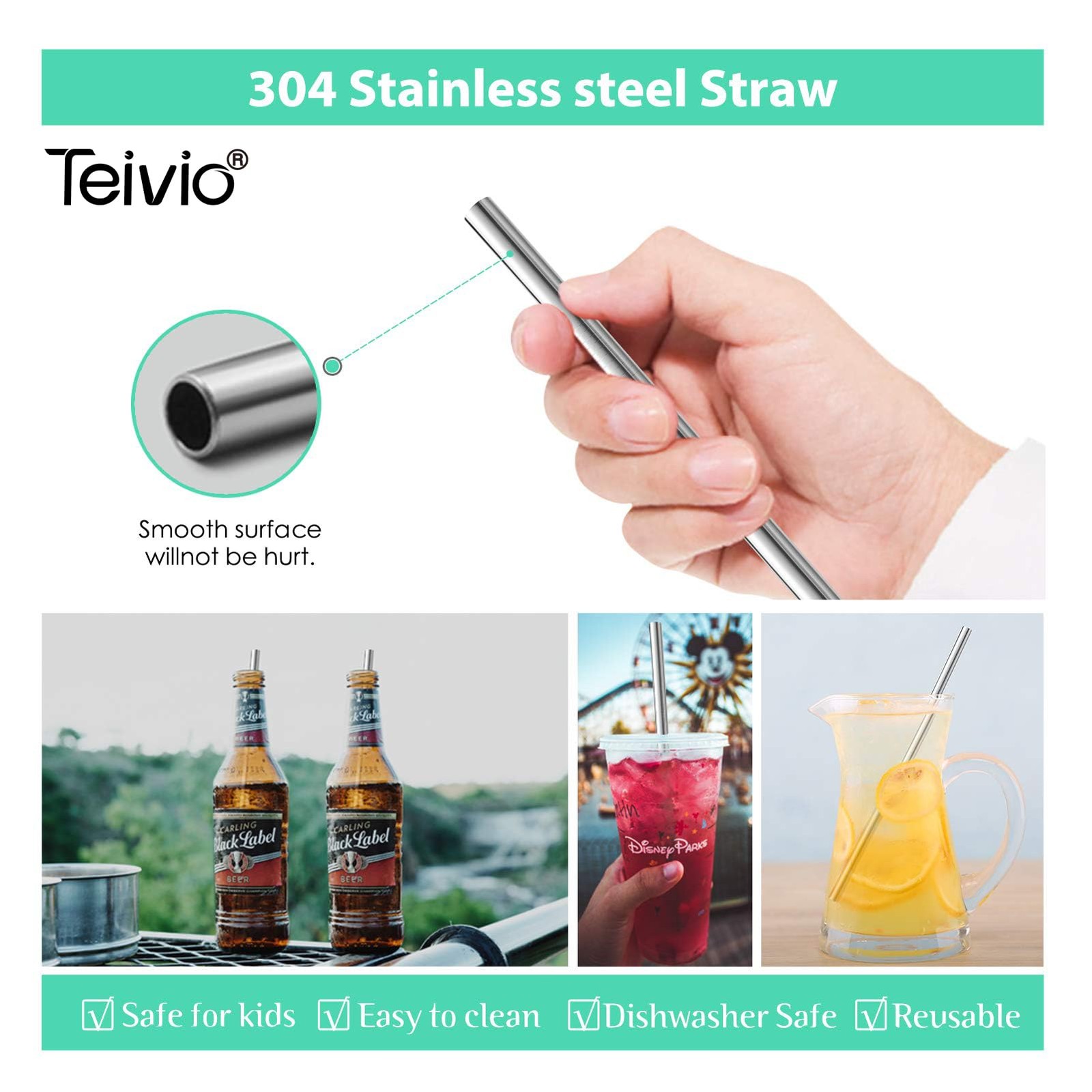 8 Piece 12 Inch Extra Long Reusable Metal Stainless Steel Thick Drinking Straws