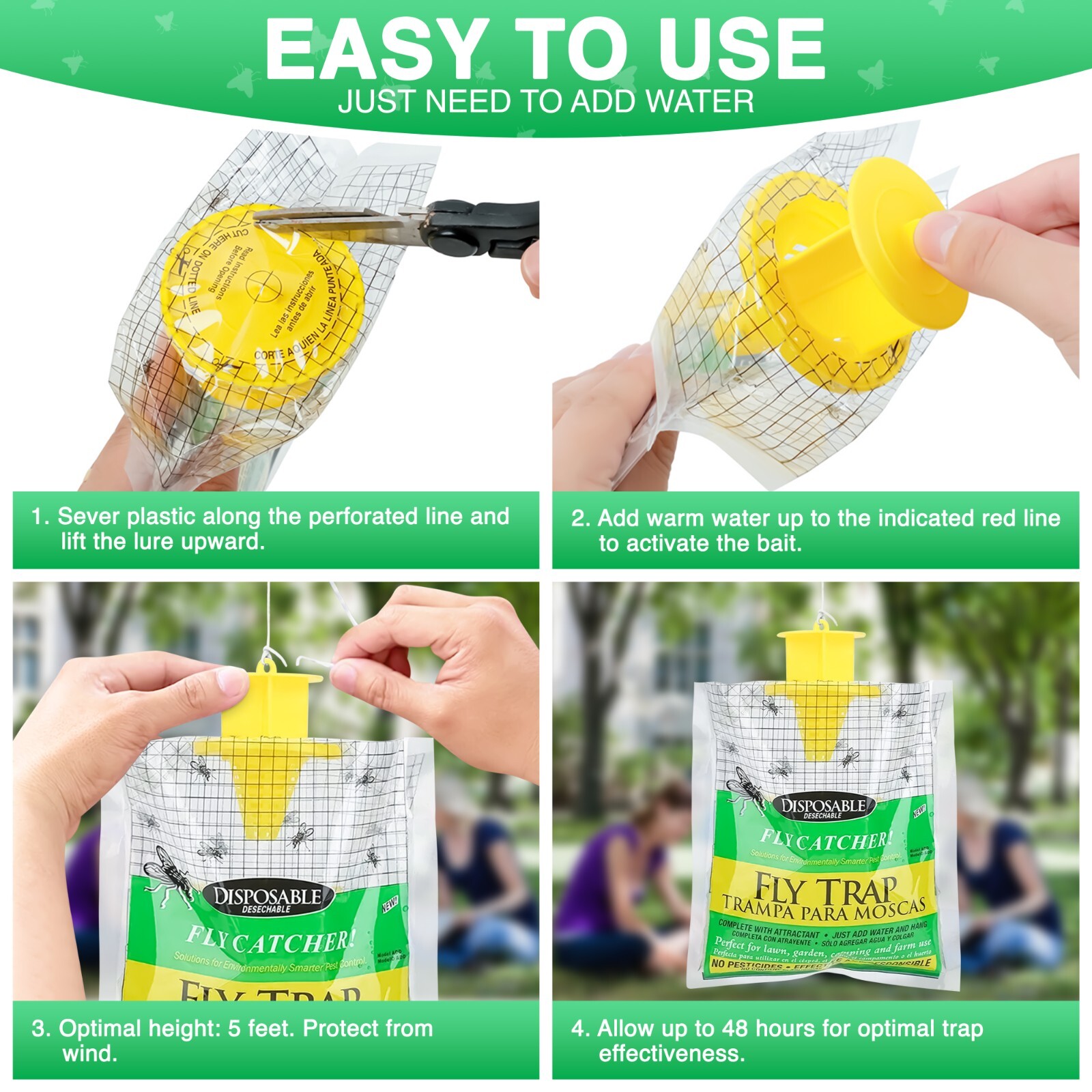 Outdoor Disposable Fly Trap / Fly Catcher – Hanging Style (4 Pack)