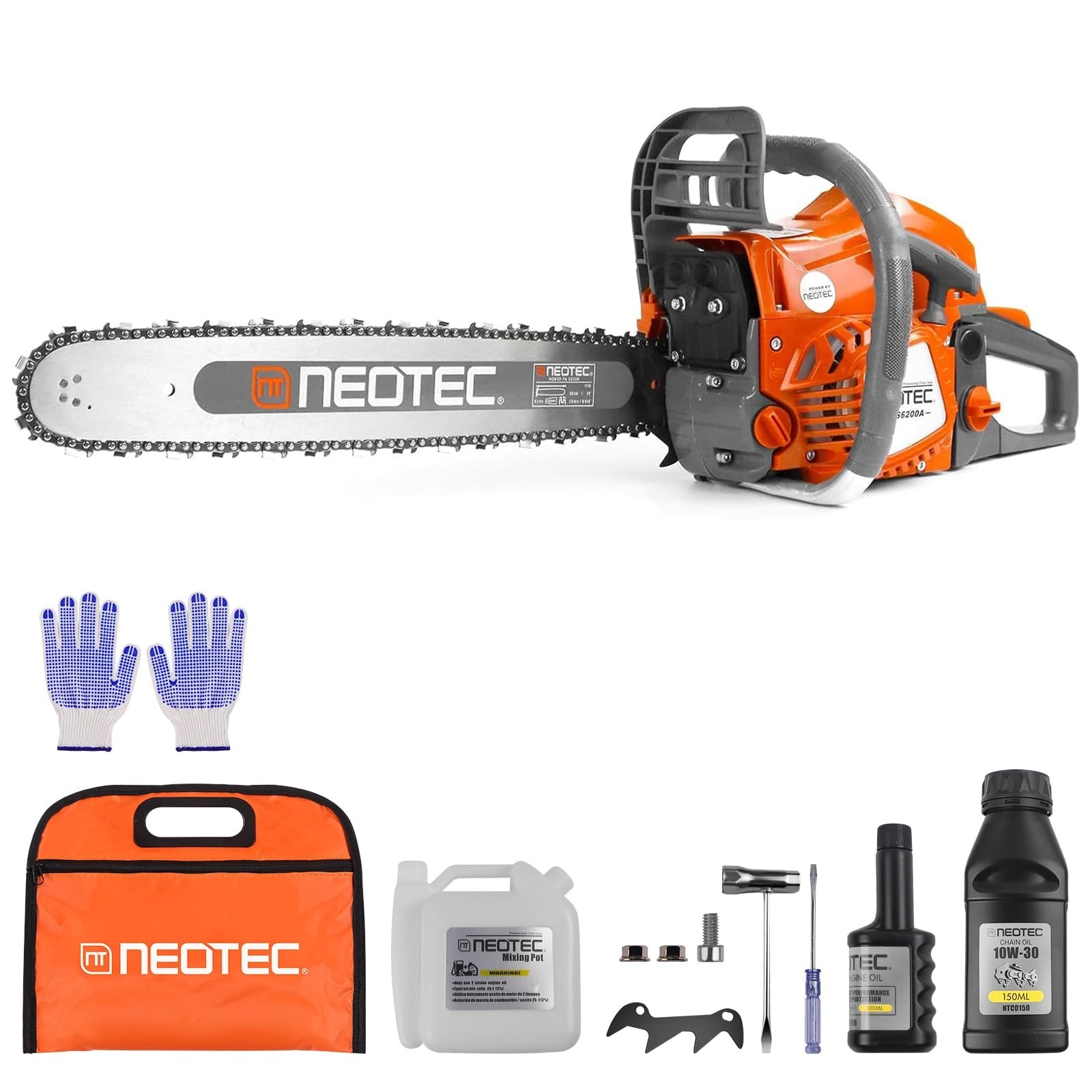 62cc Gas Powered Chainsaw with 22” Guide Bar Saw Chain 2-Stroke Engine Cut Wood