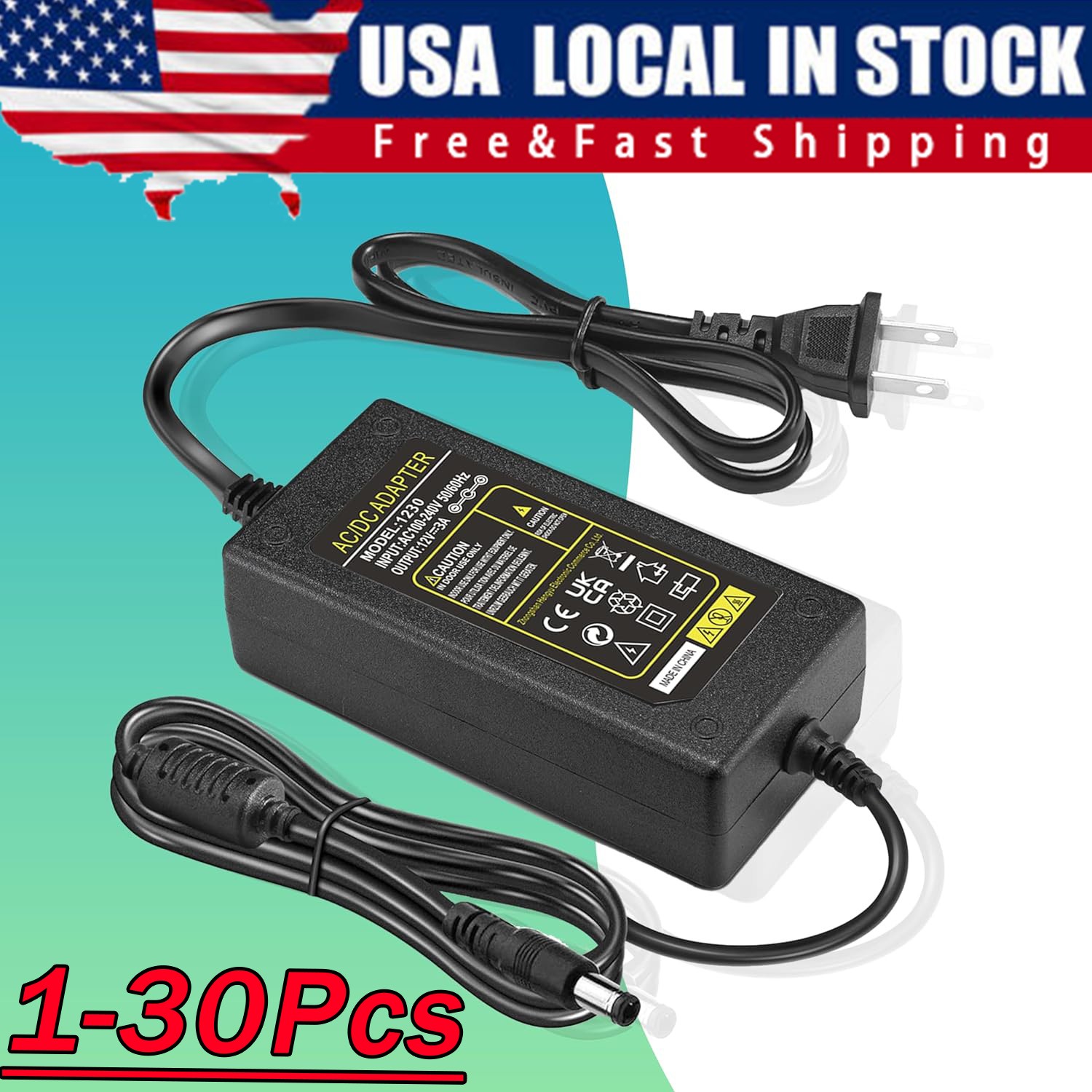 12V 5A 5 AMP 60W DC Power Supply Adapter Transformer LED Strip CCTV PC 5050 USA
