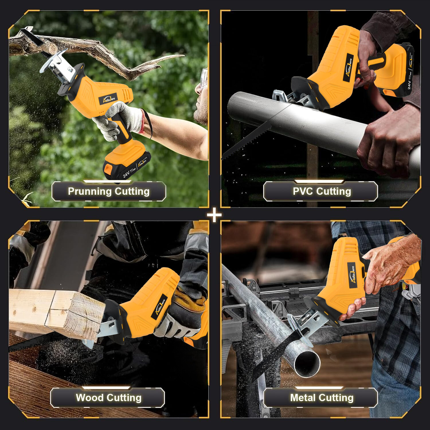 24V Cordless Reciprocating Saw Brushless with 2 Battery & Charger & 8 Saw Blade