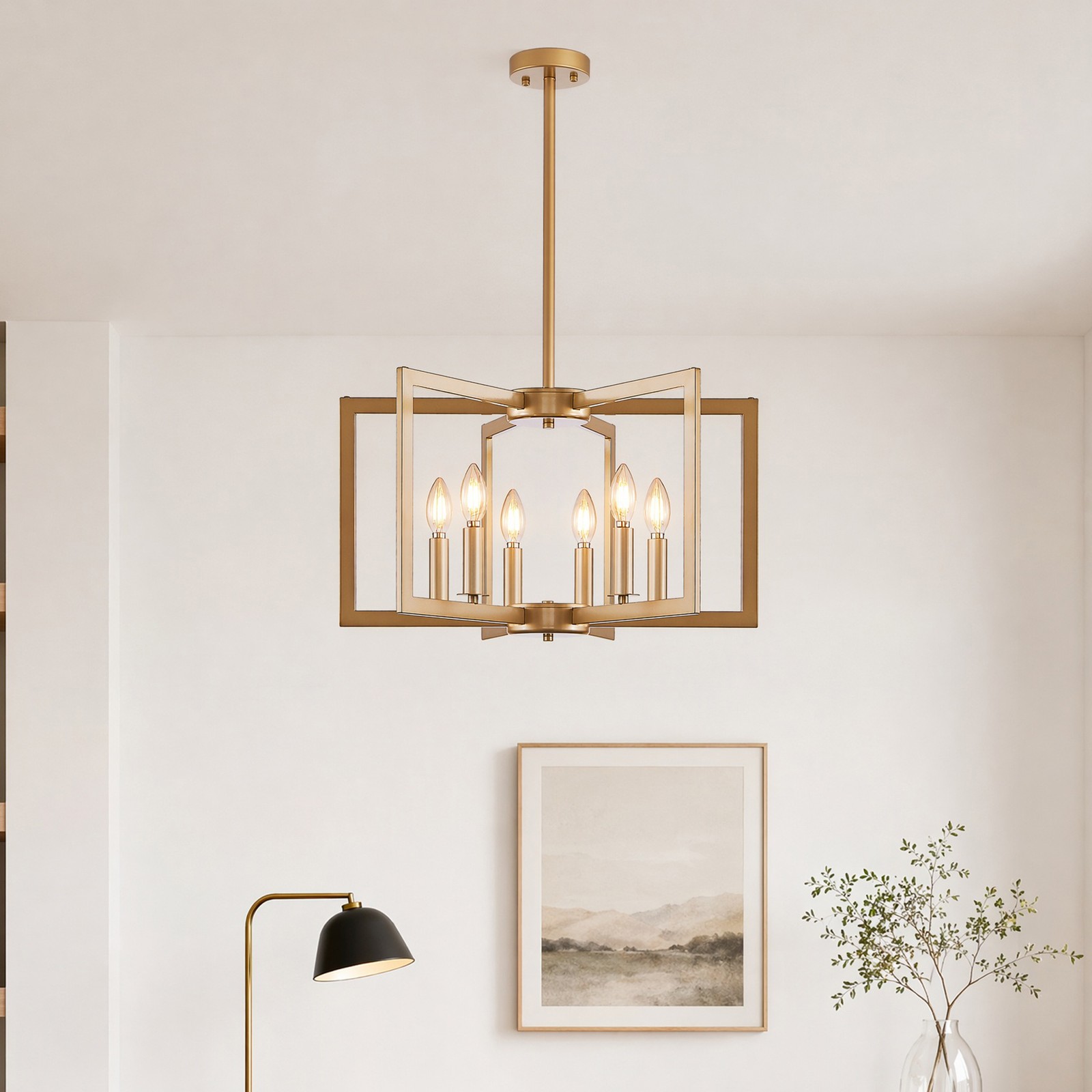 22 in Kitchen Living Room Industrial Gold LED Pendant Chandelier 6 Light Fixture
