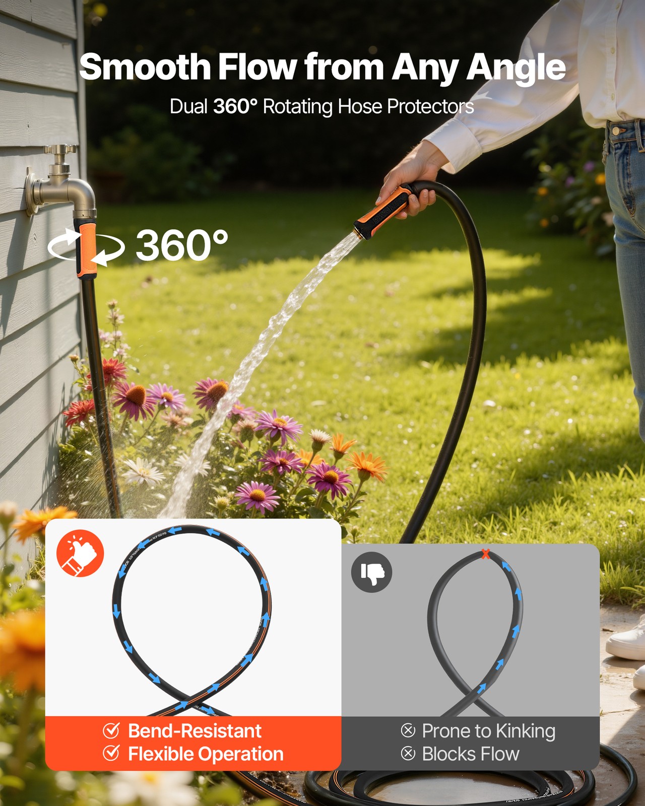 VEVOR Garden Hose 100ft 5/8″ Rubber Water Hose 3/4″Fitting Heavy Duty & Non-kink