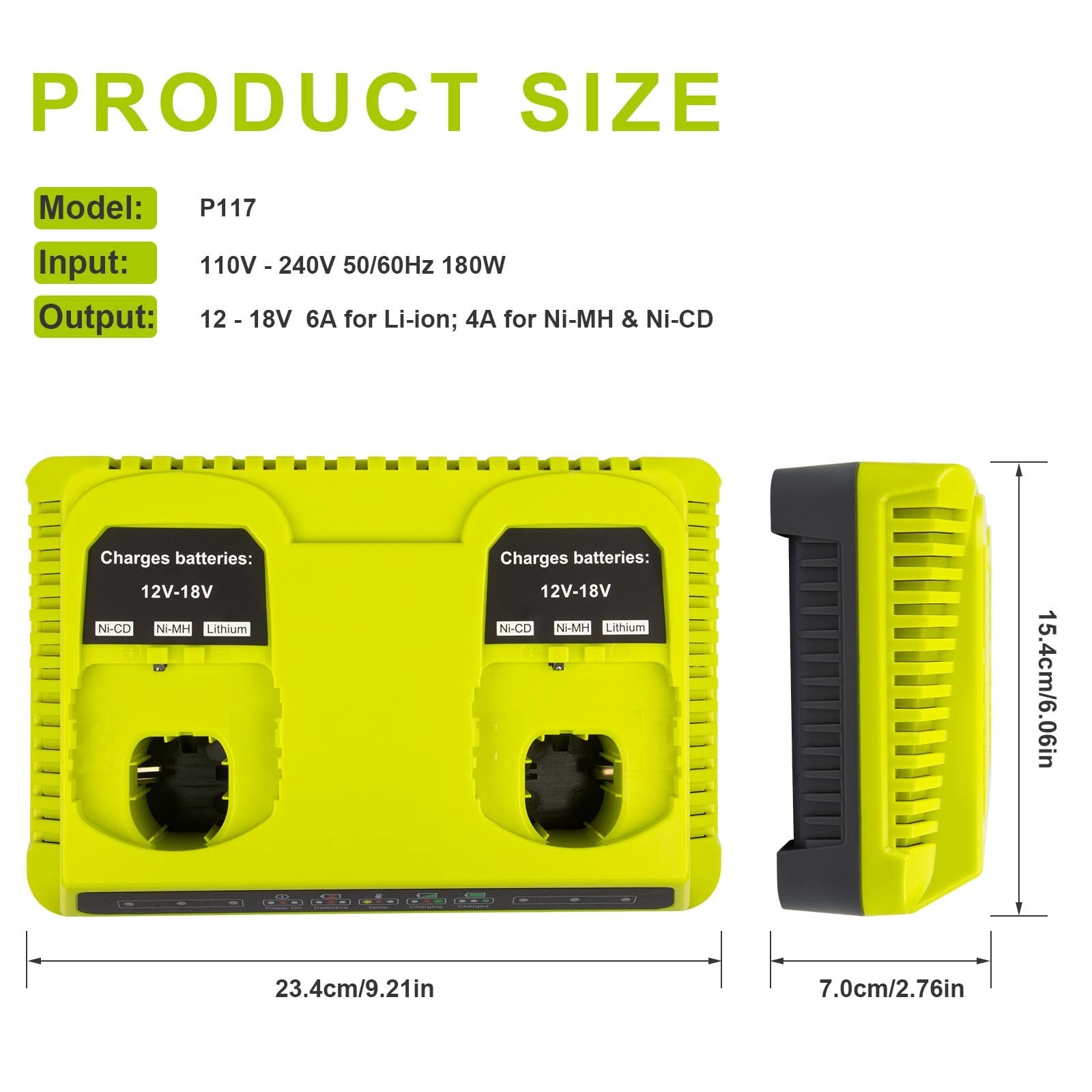 2 Ports P117 Replacement Ryobi Dual Charger for Ryobi 18v Battery ONE+ P117 P…