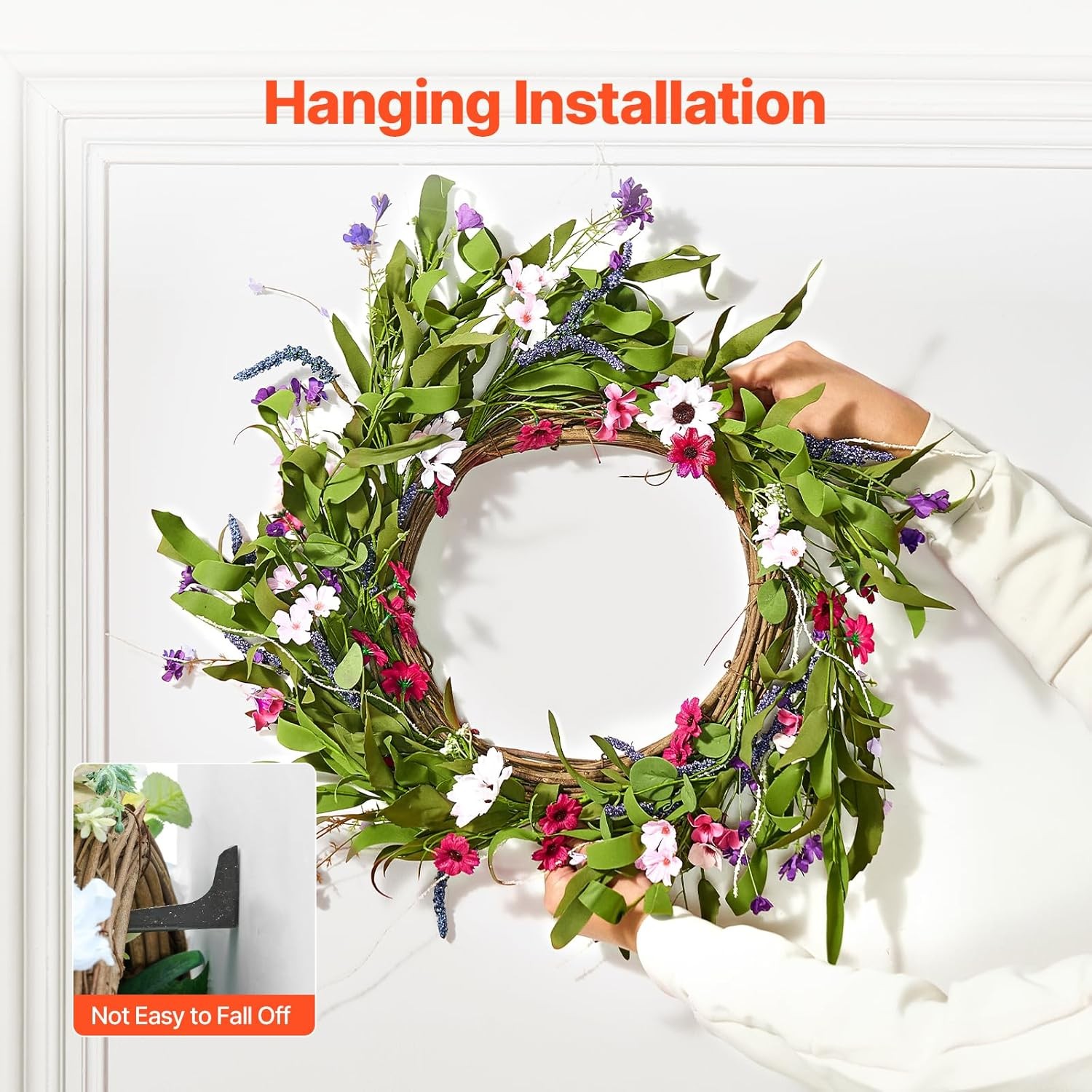 22in Spring Wreath for Front Door Artificial Daisy Lavender Indoor Outdoor Decor