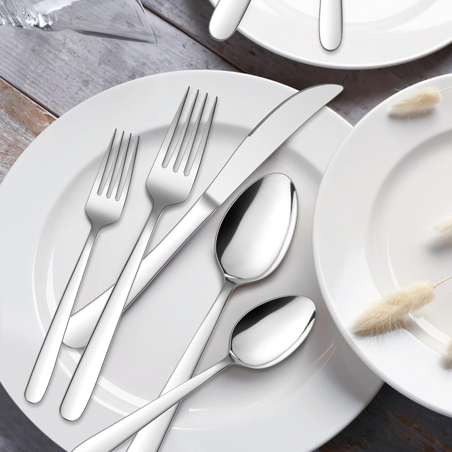 40 Piece Heavy Duty Silverware Set for 8, Stainless Steel Flatware, Safe
