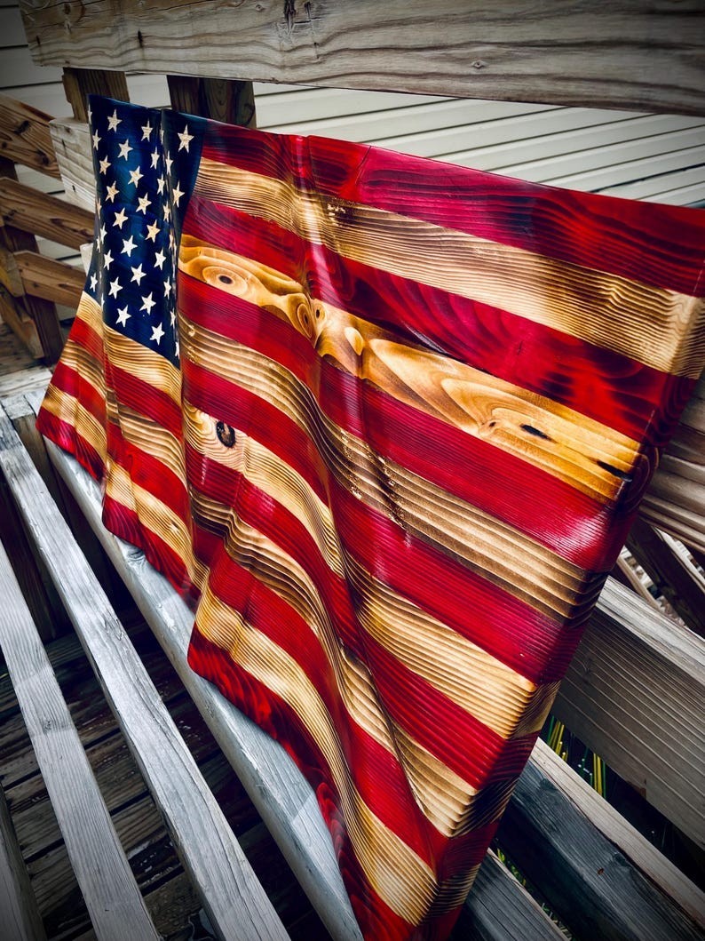 Rustic | American Handmade | Waving Wood American Flag Patriotic Wall Decor Gift
