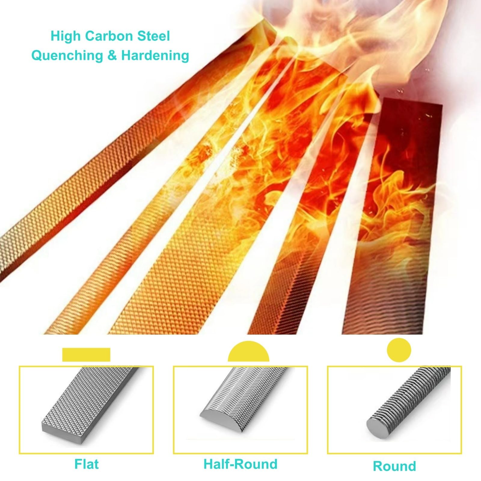 3 pcs Metal File Set, 8-inch,Professional High Carbon Steel File, Includes Flat