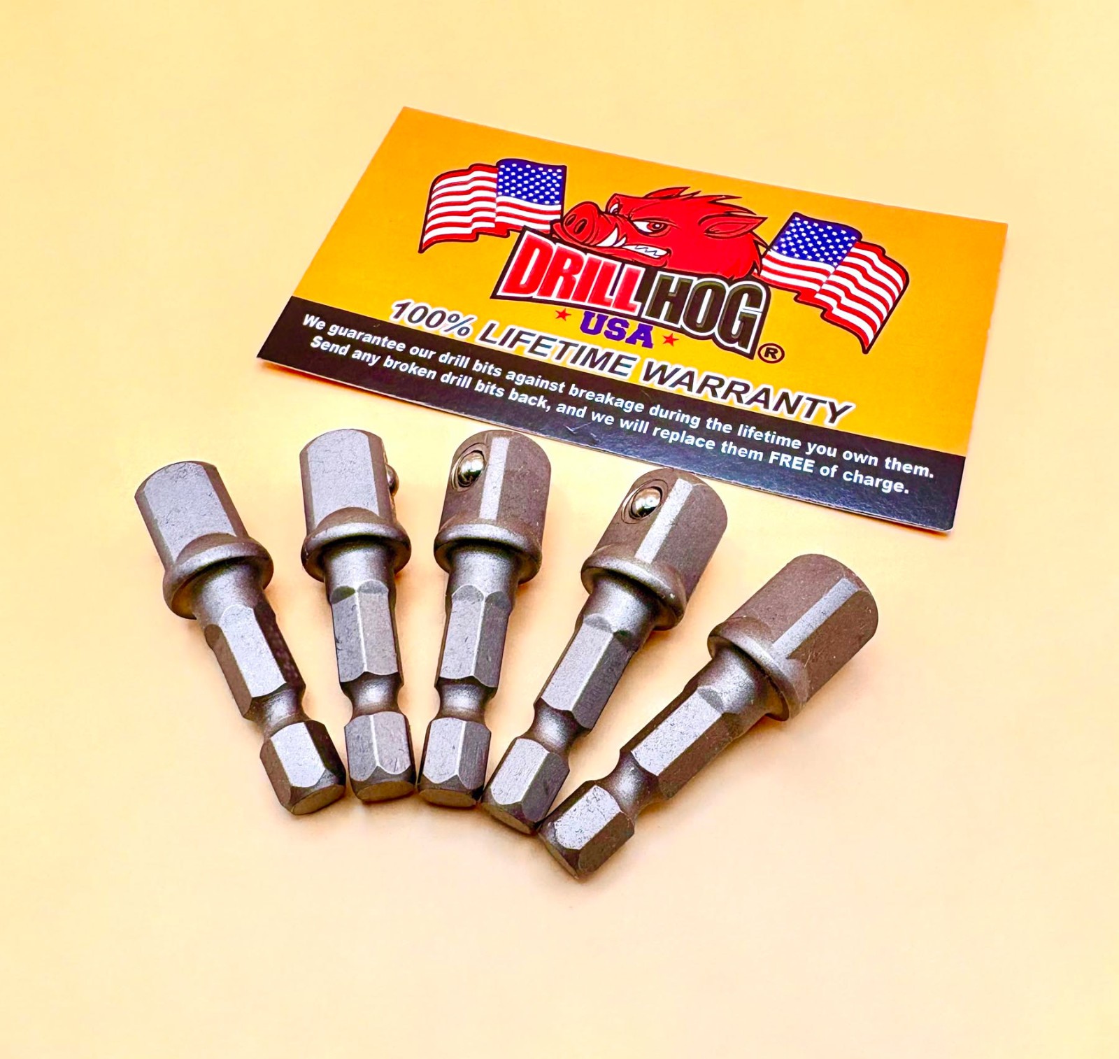 3/8″ x 1″ Socket Adapter Hex Shank 3/8″ Impact Driver Bits 5 Pack Drill Hog®